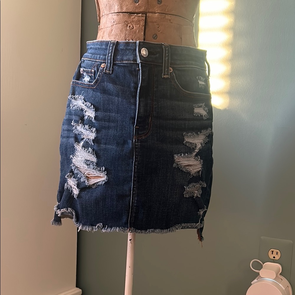 Distressed Denim Skirt